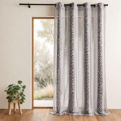 Voilage Organza Jacquard À Motif Feuillage - 140x260 Cm - Gris Clair
