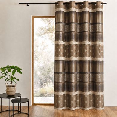 Rideau En Jacquard À Pois Et Rayures - 140x260 Cm - Taupe
