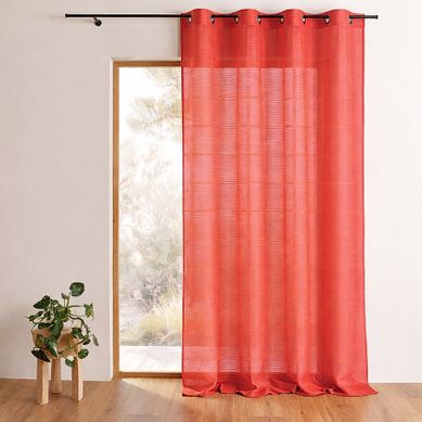 Voilage Organza À Rayures Horizontales - 140x240 Cm - Orange Corail
