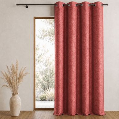 Rideau Jacquard À Imprimés Et Rayures Verticales - 140x240 Cm - Rouge Orangé