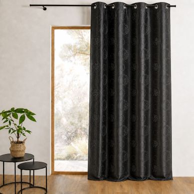 Rideau En Bachette À Gros Ronds Et Fils Argentés - 140x240 Cm - Noir