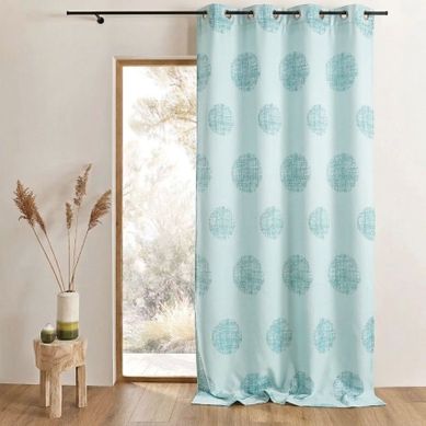 Rideau Jacquard À Motifs Ronds Chinés - 140x260 Cm - Turquoise