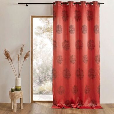 Rideau Jacquard À Motifs Ronds Chinés - 140x260 Cm - Rouge Orangé