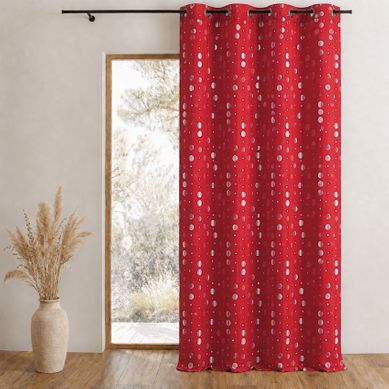 Rideau En Jacquard Froissé Motifs De Ronds - 140x260 Cm - Rouge Orangé