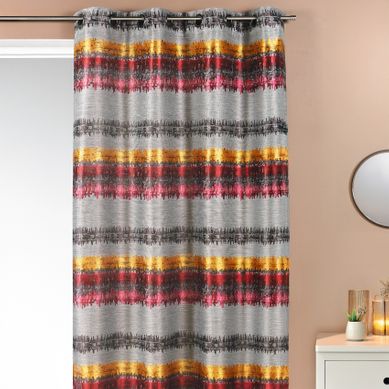Rideau Ethnique En Jacquard À Rayures Horizontales - 140x260 Cm - Bordeaux