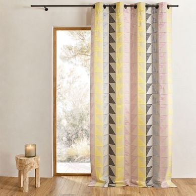 Rideau Jacquard Obscurcissant À Imprimés Triangulaires - 140x260 Cm - Rose Boudoir