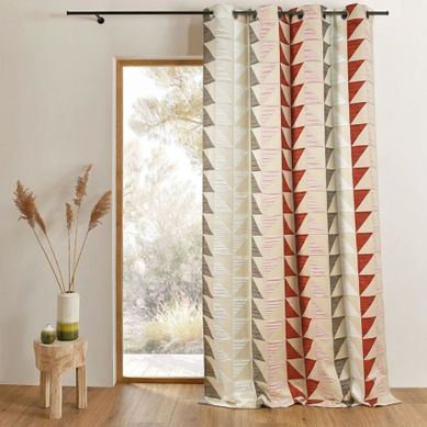 Rideau Jacquard Obscurcissant À Imprimés Triangulaires - 140x260 Cm - Bordeaux