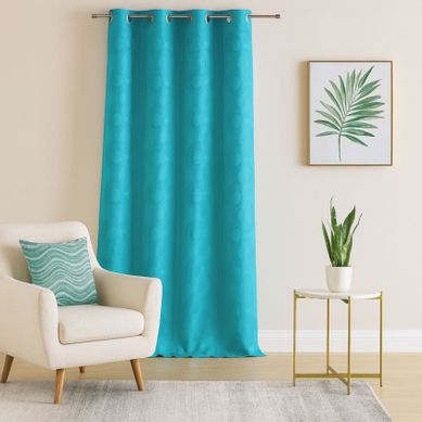 Rideau Jacquard Print Cercle Design - 140x260 Cm - Bleu Pétrole