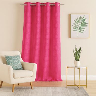 Rideau Jacquard Print Cercle Design - 140x260 Cm - Fuchsia