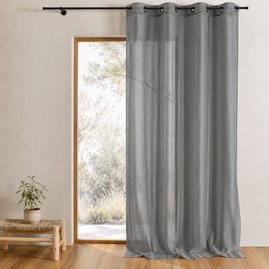 Voilage Uni Avec Fils En Lurex - 140x260 Cm - Noir