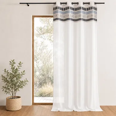 Voilage Avec Parement Haut Design - 140x240 Cm - Blanc