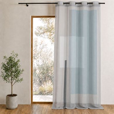 Voilage Imprimé À Motifs Graphiques - 135x240 Cm - Gris Clair