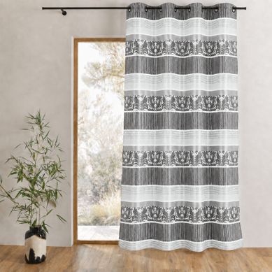 Rideau Occultant Jacquard À Rayures Horizontales Colorées - 140x260 Cm - Gris Clair