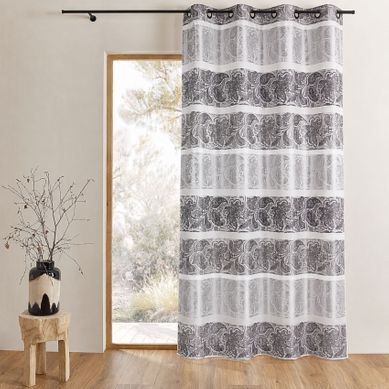 Rideau Occultant En Jacquard À Rayures Horizontales - 140x260 Cm - Gris Clair