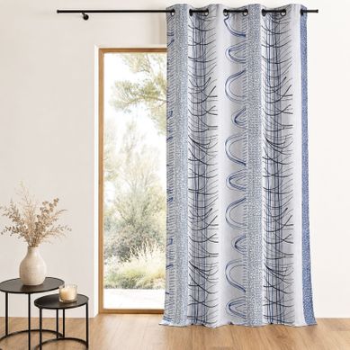 Rideau À Rayures Verticales Abstraites Et Motifs Graphiques - 140x260 Cm - Bleu