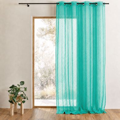 Voilage Tissé À Fines Rayures Filetées - 140x240 Cm - Turquoise