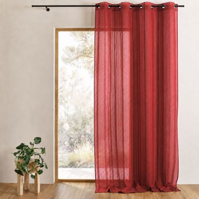 Voilage Tissé À Fines Rayures Filetées - 300x240 Cm - Rouge