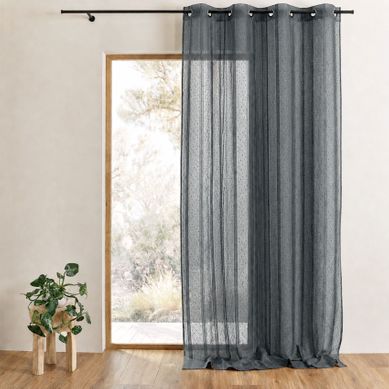 Voilage Tissé À Fines Rayures Filetées - 300x240 Cm - Gris Anthracite