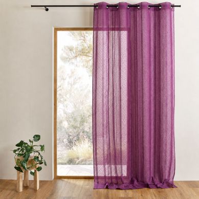 Voilage Tissé À Fines Rayures Filetées - 300x240 Cm - Prune Voilage Tissé À Fines Rayures Filetées - 300x240 Cm - Prune