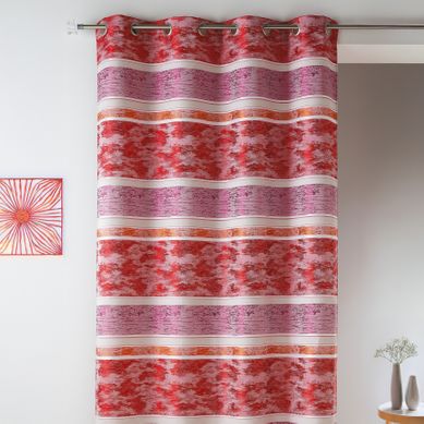 Rideaux En Jacquard À Rayures Horizontales - 140x260 Cm - Rouge Orangé