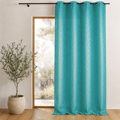 Rideau Tamisant En Jacquard Imprimé - 135x260 Cm - Bleu Azur