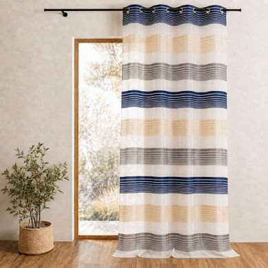 Voilage Organza À Fines Rayures Horizontales Colorées - 140x240 Cm - Bleu Marine