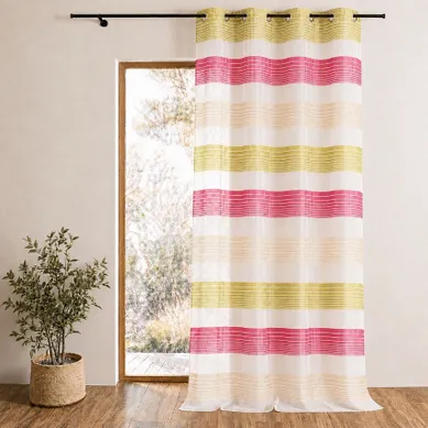 Voilage Organza À Fines Rayures Horizontales Colorées - 140x240 Cm - Rose Blush
