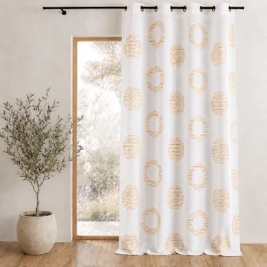 Voilage Brodé À Motifs Ronds Et Cercles Rayés - 140x240 Cm - Terracotta