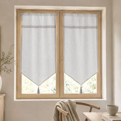 Paire De Voilages À Parement En Macramé Cœurs - 45x120 Cm - Gris Clair