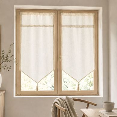 Paire De Voilages À Parement En Macramé Cœurs - 45x120 Cm - Ivoire
