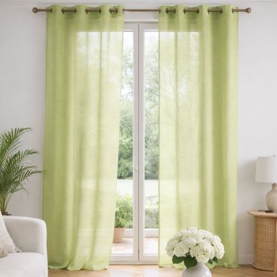Voilage Poly-lin Uni Fluide - 140x240 Cm - Vert Tilleul