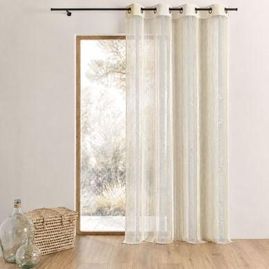 Voilage Organza À Rayures Verticales Et Parement - 140x260 Cm - Gris Clair Voilage Organza À Rayures Verticales Et Parement - 140x260 Cm - Gris Clair
