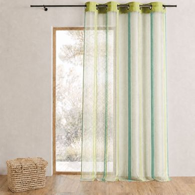Voilage Organza À Rayures Verticales Et Parement - 140x260 Cm - Vert Clair