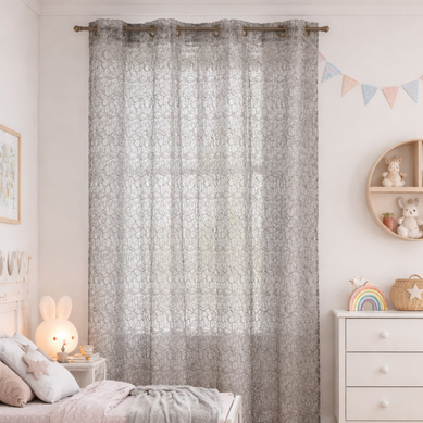 Rideau Voilage Broderie Ton Sur Ton - 150x260 Cm - Gris Clair