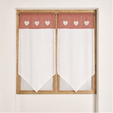 Paire De Petits Voilages En Pointe Avec Parement Vichy - 60x160 Cm - Blanc