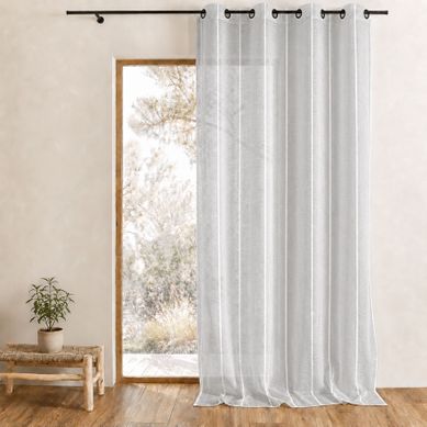 Voilage À Fines Rayures Verticales - 140x260 Cm - Gris Clair