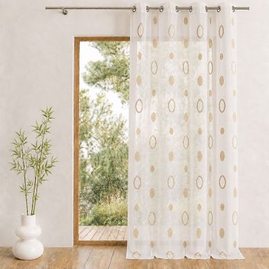Voilage Coloré Motifs Cercles Prêt À Poser - 140x240 Cm - Beige