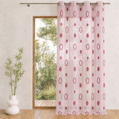 Voilage Coloré Motifs Cercles Prêt À Poser - 140x240 Cm - Rouge Orangé
