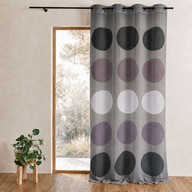 Voilage À Motif De Gros Pois - 135x240 Cm - Gris Anthracite