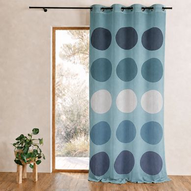 Voilage À Motif De Gros Pois - 135x240 Cm - Bleu Azur