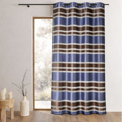 Voilage Organza Coloré Aux Rayures Horizontales - 140x240 Cm - Bleu