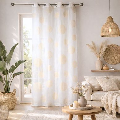 Voilage Motif Rond Impression Magnétique - 140x240 Cm - Doré