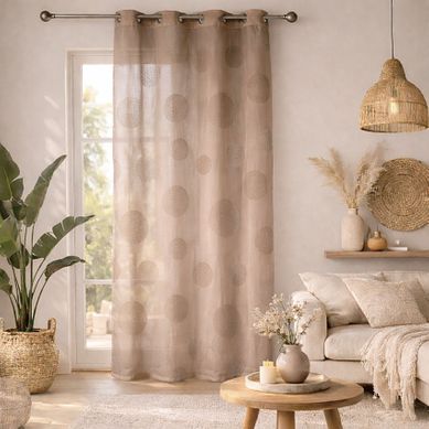 Voilage Motif Rond Impression Magnétique - 140x240 Cm - Taupe