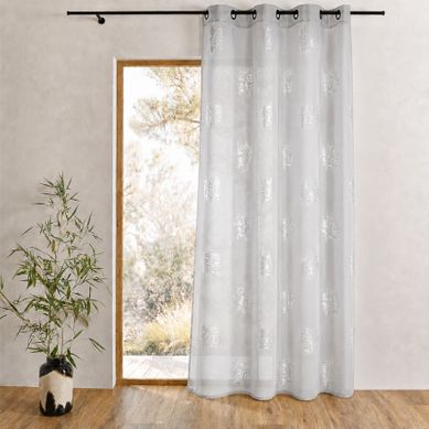 Voilage - Effet Lin Imprimés Argentés - 140x240 Cm - Gris Clair