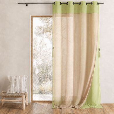 Voilage Double Avec Parement Contrasté - 140x260 Cm - Vert Clair
