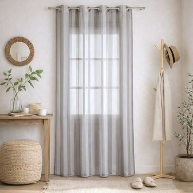 Voilage Tissé À Rayures Verticales Ton Sur Ton - 140x250 Cm - Gris Clair