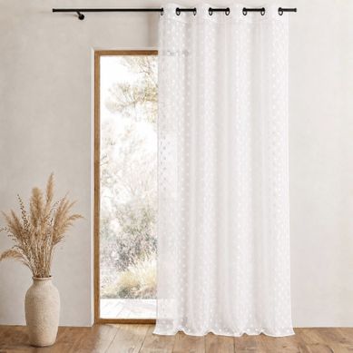 Voilage Organza Jacquard Brodé À Petits Pois - 130x240 Cm - Blanc