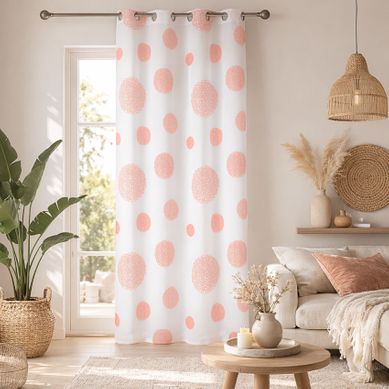 Voilage Motif Rond Impression Magnétique - 140x240 Cm - Orange Corail