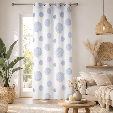 Voilage Motif Rond Impression Magnétique - 140x240 Cm - Bleu