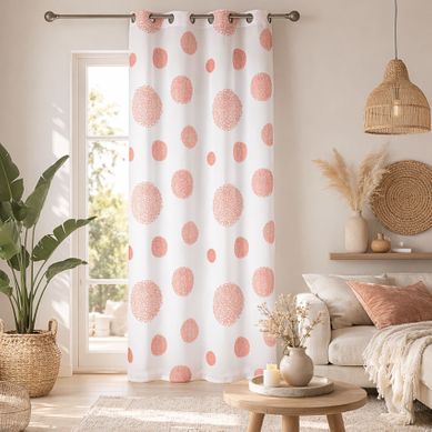 Voilage Motif Rond Impression Magnétique - 140x240 Cm - Rouge